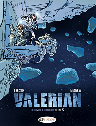 Valerian and Laureline in space, battling creatures amidst asteroids.