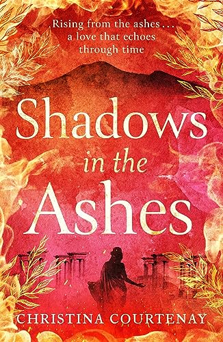 Book cover with red fiery background, a silhouette, and title Shadows in the Ashes.