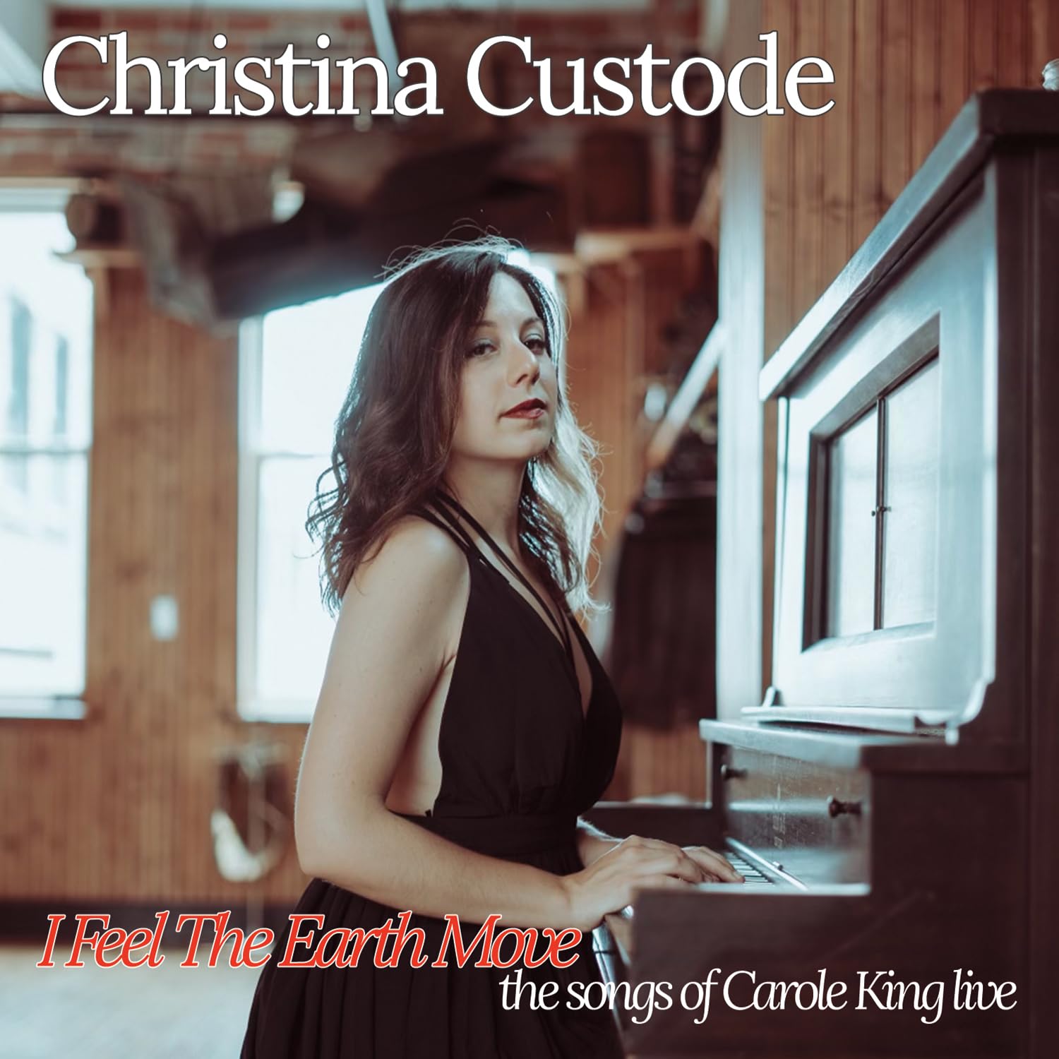 CD cover featuring Christina Custode at a piano, performing Carole King songs.