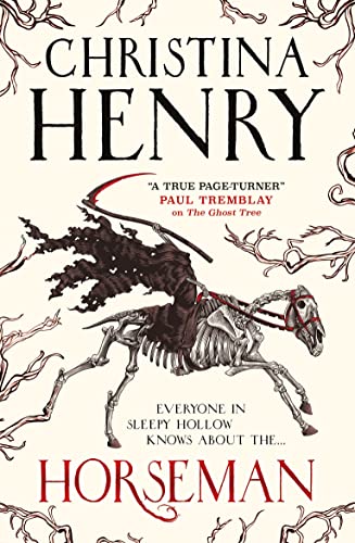Book cover: skeletal horseman with scythe riding through thorny branches.