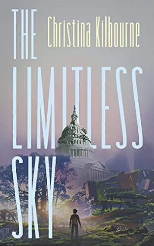 Book cover: "The Limitless Sky" with a capitol building and figure.