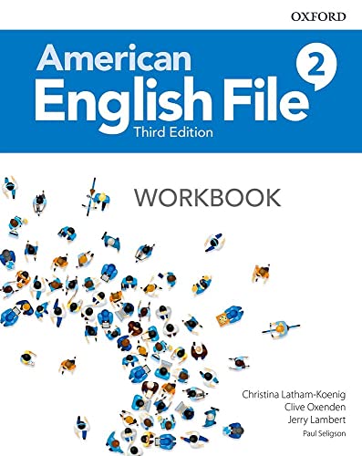 “American English File” Workbook 2 cover with colorful illustrated people.
