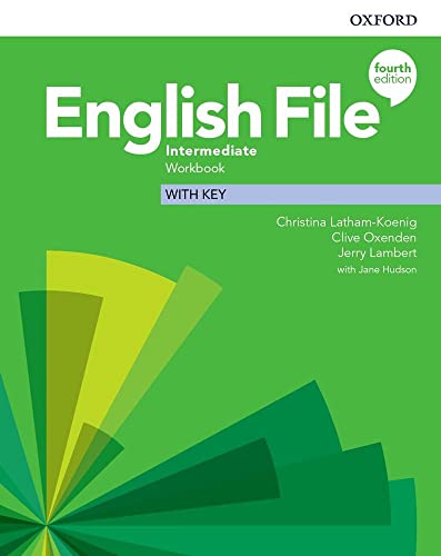 English File Intermediate Workbook with Key fourth edition textbook cover in green.