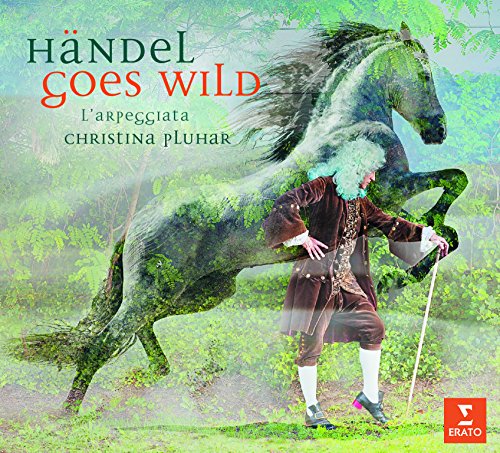 Album cover of "Haendel goes wild" featuring a man and a horse in greenery.