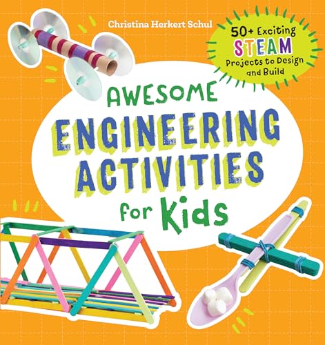 Book cover with colorful engineering projects for kids, including a catapult.