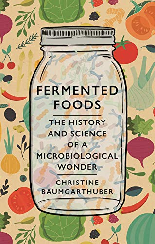 Book cover with jar illustration and text: "Fermented Foods" by Christine Baumgarthuber.