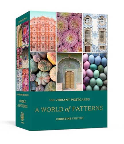 Postcard box with colorful patterns of architecture, flowers, and gourds.