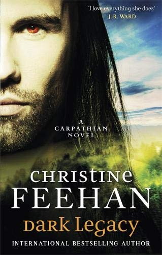 Book cover: man with long dark hair, mountainous landscape, title "Dark Legacy".