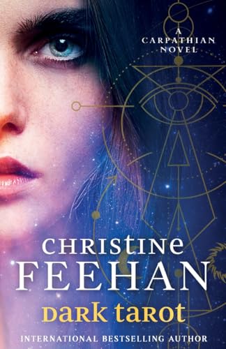 Book cover featuring a woman's face against a dark, starry background with gold geometric symbols.