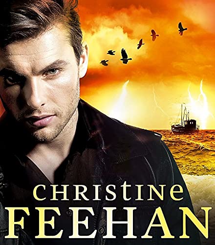 Book cover featuring a man’s face, birds, a stormy sea, and a boat.