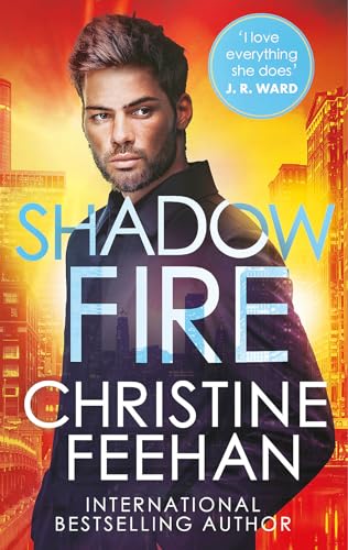 Book cover: man in black suit with fiery city background.