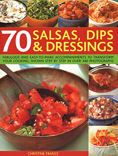 Cookbook cover featuring colorful salsas, dips, and dressings in bowls.