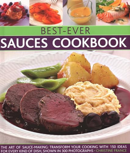 Colorful cookbook with sauce images and recipes on a white or light background cover.
