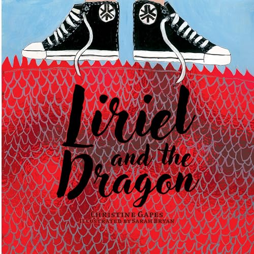 Book cover: sneakers on red scales with title "Liriel and the Dragon".