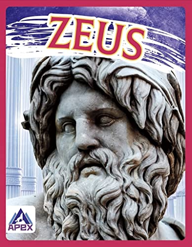Close-up of a stone sculpture of Zeus with a beard and curly hair.