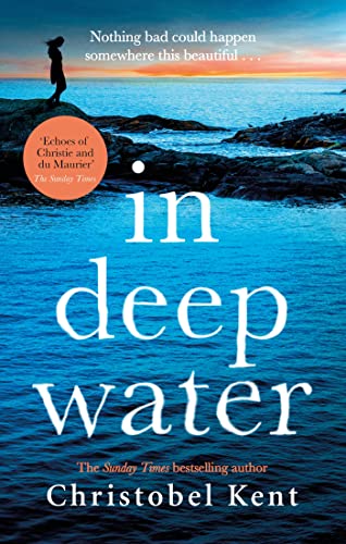 Book cover: woman on rocks overlooking blue ocean, title "In Deep Water".
