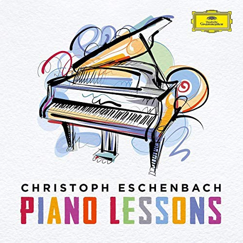 The alt text for the image is: "A grand piano illustration on a white album cover."