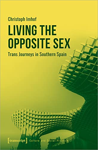 Book cover: "Living the Opposite Sex" with architectural detail, yellow background.