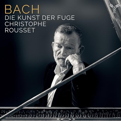 Christophe Rousset portrait, piano keys, album cover for Bach’s “Die Kunst Der Fuge.”