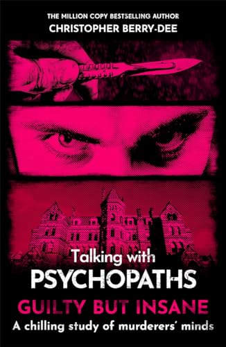 Book cover with a knife, eyes, and haunted house in pink and black.