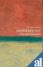 Book cover for Modernism: A Very Short Introduction with abstract orange, green, and yellow background.