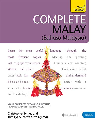 Book cover for "Complete Malay" language course with a traditional kite image.