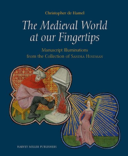Book cover with title and two medieval manuscript illuminations on a blue background.