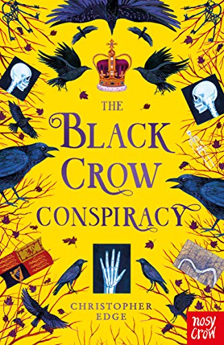 Book cover with yellow background, black crows, a crown, and medical X-ray images.