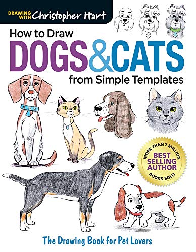 Book with dog and cat illustrations, templates, and drawing instructions for pet lovers.