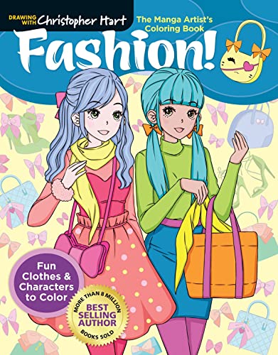 Two manga-style girls in fashionable outfits are featured on a coloring book cover.