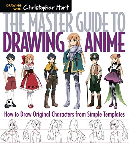 Book cover featuring six anime characters and line art templates for drawing anime figures.