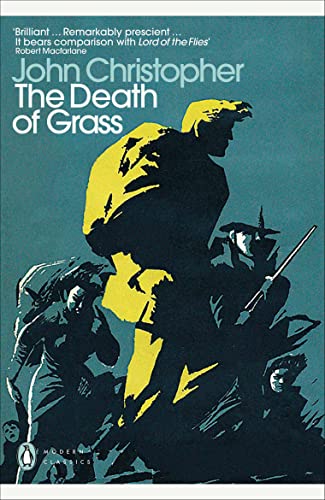 Book cover for "The Death of Grass" with a silhouetted figure and text.