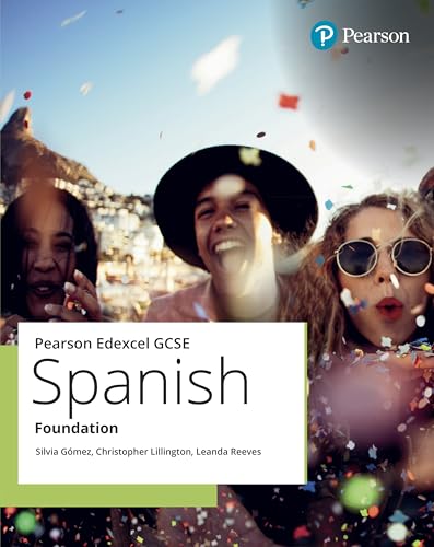 Pearson Edexcel GCSE Spanish Foundation student book cover featuring three people celebrating with confetti.