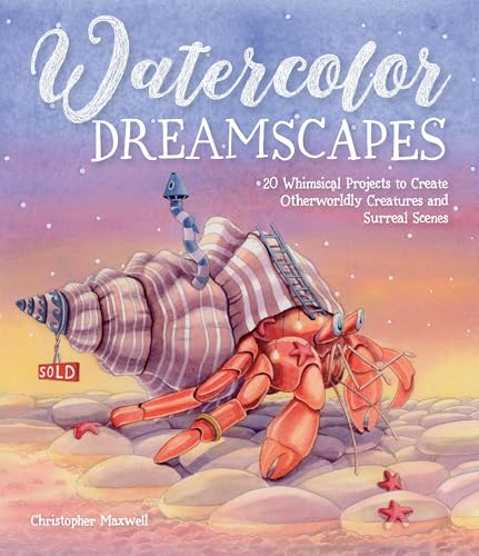 Watercolor book cover featuring a whimsical, robotic hermit crab with a shell.
