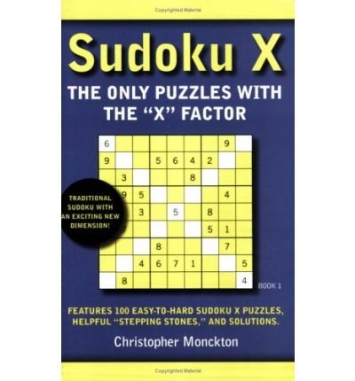 Sudoku X puzzle book cover with a partially completed X-grid puzzle.