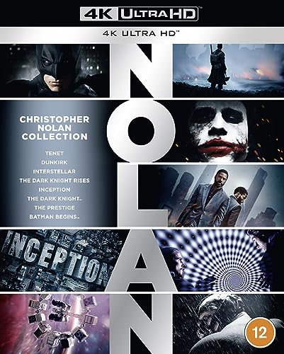 Blu-ray collection cover featuring Batman, Joker, and scenes from eight Christopher Nolan films.