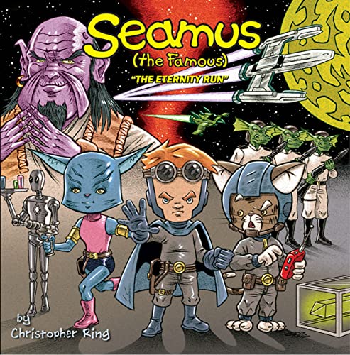 Comic book cover featuring diverse, cartoonish characters in a space setting.