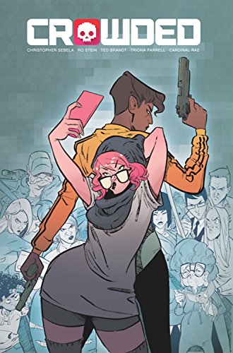 Comic book cover: two figures with guns, surrounded by a crowd.