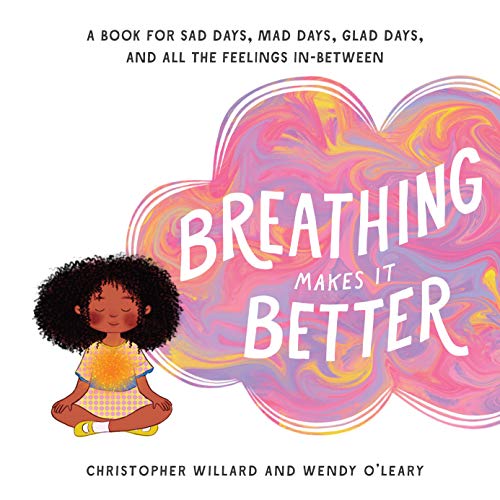 Book cover with a girl meditating inside a colorful, heart-shaped cloud.