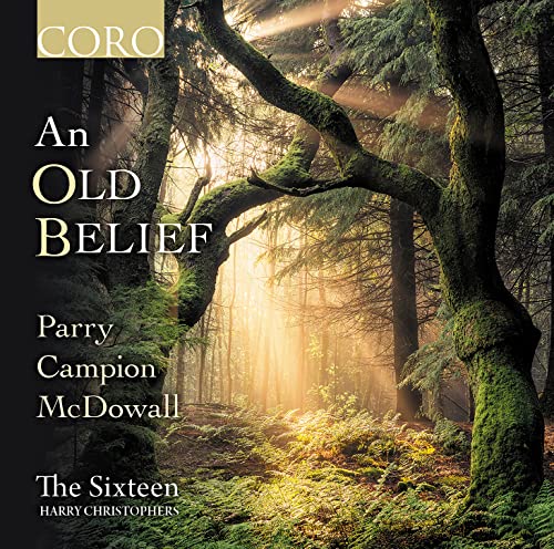 CD cover: forest scene with text "An Old Belief" and composer names.