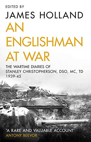 Book cover: “An Englishman at War” with a tank in a battlefield scene.