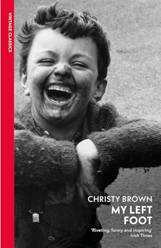 Black and white portrait of Christy Brown with book title "My Left Foot".