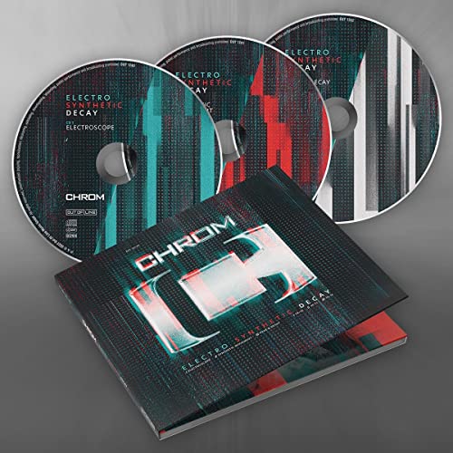 CD packaging for "Chrom - Electro Synthetic Decay" with glitch art design.