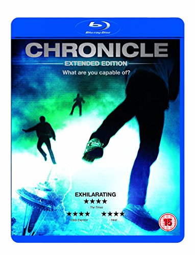 "Blu-ray case for 'Chronicle Extended Edition' with silhouetted figures and green-blue background."
