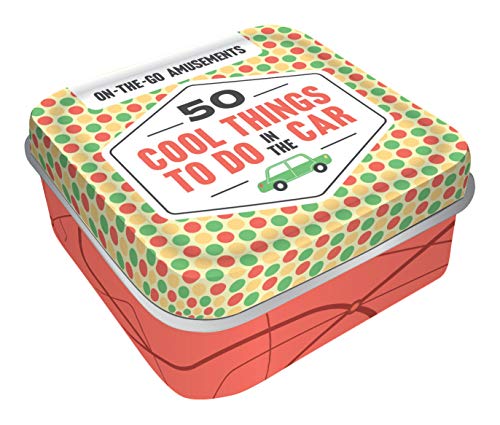 Colorful tin box labeled "50 Cool Things to Do in the Car.
