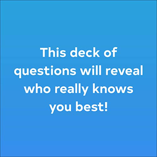 A blue square card with white text reading: This deck of questions will reveal who really knows you best!