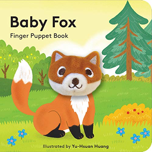 Book cover with a fluffy orange fox and green forest illustration.