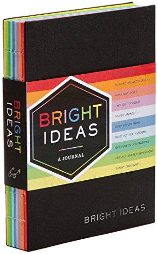 Black journal with rainbow-edged pages and a hexagonal "Bright Ideas" label.