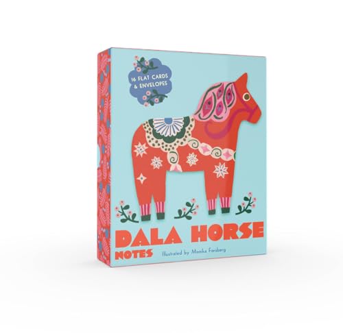 Box of sixteen Dala horse notecards with colorful floral designs.