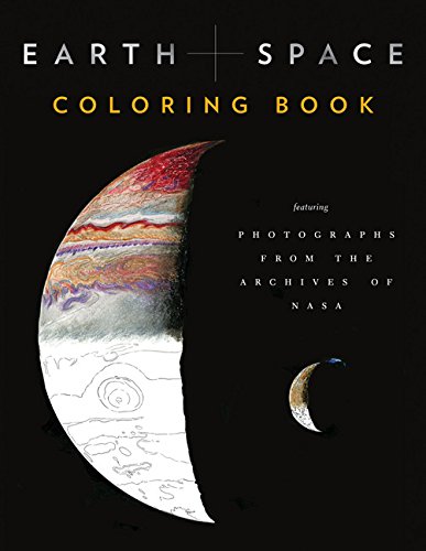 Cover of "Earth and Space Coloring Book" with Jupiter and the Moon.